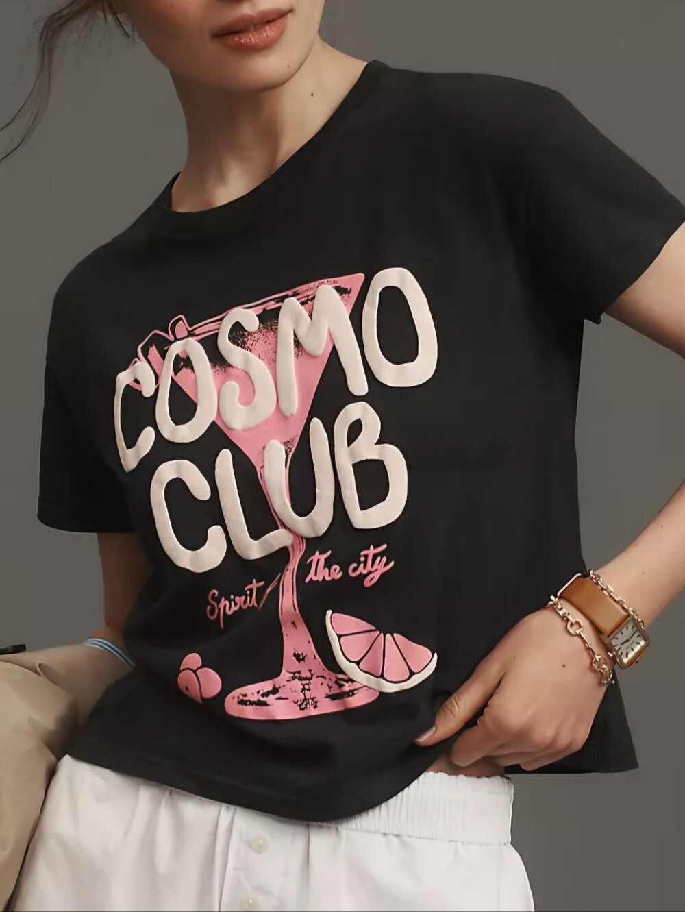 Cosmo Club Graphic Tee - Black with Pink Print